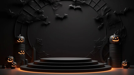 3d Podium with halloween decoration. Halloween concept. Generative AI