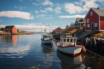 Fototapeta na wymiar Quaint Fishing Village on a Peaceful Harbor, Generative AI