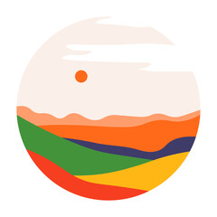 Desert landscape, scene with sun and rocks vector