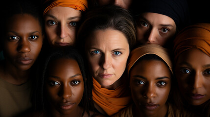 Obraz premium A collage of diverse women's faces, representing the universal call to end violence 