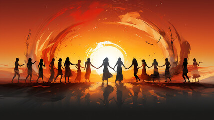 An evocative illustration of women holding hands to create a circle of strength against violence 