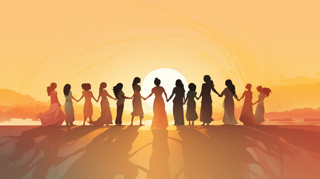 An evocative illustration of women holding hands to create a circle of strength against violence 