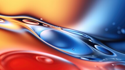 The close up of a glossy liquid surface abstract in red, yellow, and blue colors with a soft focus. 3D illustration of exuberant. © InfiniteFlow
