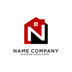 The N logo design is for construction, building, real estate, home and property. Cool trendy and minimal N house logo design template.