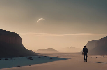 man alone  meditating in the desert