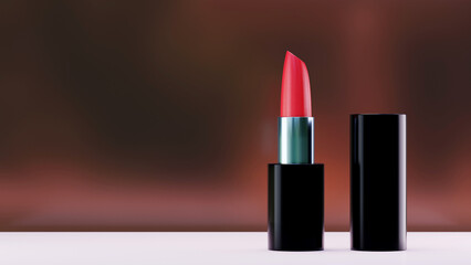 Red lipstick on blurred background 3D rendering 