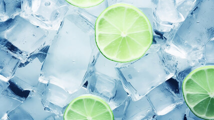 Lime slices have been placed on an ice cube