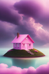 Pink house. Generative AI.