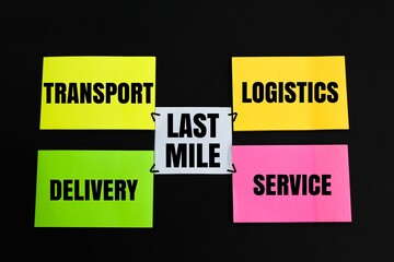 colored paper with the words Last Mile. logistics, service, delivery and transport