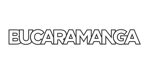 Bucaramanga in the Colombia emblem. The design features a geometric style, vector illustration with bold typography in a modern font. The graphic slogan lettering.
