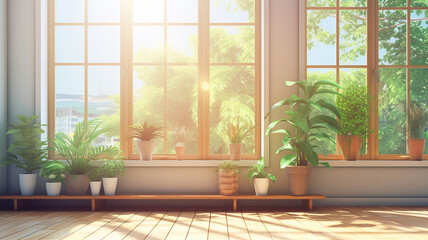 The light is shining from the window