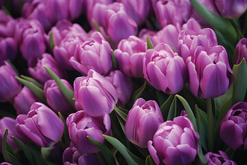 Obraz premium Purple tulips flowers in the garden.GenerativeAI.