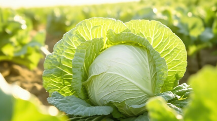 Fototapeta premium Someone is harvesting a large cabbage in the field
