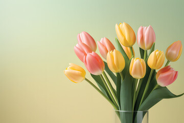 tulip bouquet on a plain background shot with soft light and a shallow depth of field.Valentine's day, mother's day, tenderness day, birthday concept. Soft selective focus. Spring scene. Greeting card