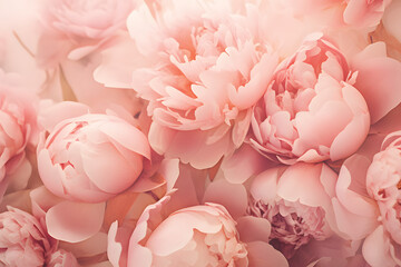 Closeup of peony flowers with soft filtered look for background.GenerativeAI.