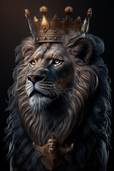 A lion wearing a crown. Generative AI