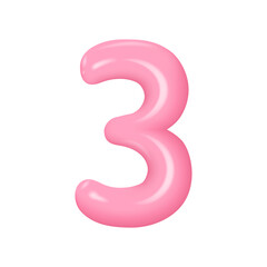 Naklejka premium 3d plastic pink numbers 3 with highlights. Realistic volume rendering figure. Vector
