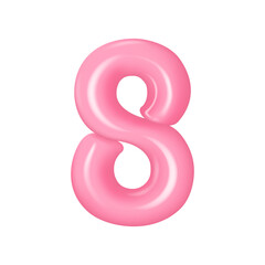 Realistic pink numbers from 8. Plastic volumetric numbers 0 with highlights. Vector illustration
