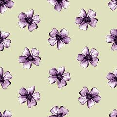 Obraz premium Seamless Pattern with Hand Drawn Marigold Flower.