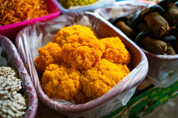 Mushrooms tremella aurantialba in the farmer's market in Yunnan, China.