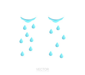 Falling tears. Realistic vector cartoon character icon design. Cry, tears concept isolated on white background.