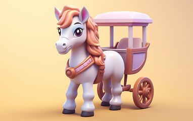 Tiny cute isometric horse carriage emoji - Soft design, Generative Ai