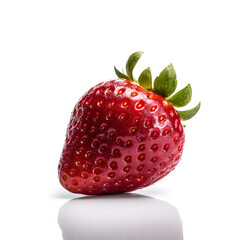 isolated close up of a sliced strawberry on a white table