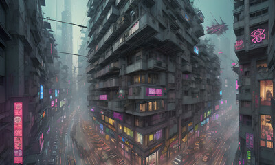 Cyberpunk poster retro style 80s neon futuristic landscape night city, generative ai