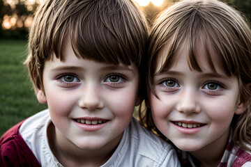 Obraz premium Happy children smiling, siblings, friends