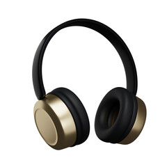 3d. Realistic gold headphone isolated on transparent background.