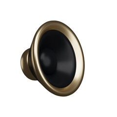 3d. Realistic gold loudspeaker isolated on transparent background.