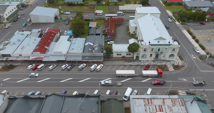 Aerial: Rural town of Taihape, Rangitikei District, New Zealand