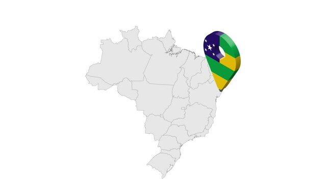 Location State of  Sergipe on map Brazil. 3d Sergipe flag map marker location pin. Map of  Brazil showing different parts. Animated map States of Brazil. 4K.  Video