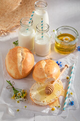 Homemade and sweet wheat buns for breakfast.