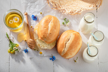 Tasty and fresh wheat buns for breakfast.
