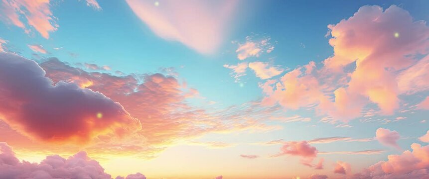 Anamorphic video clouds and sunlight natural landscape at sunset. Colorful sky cloud natural background.
