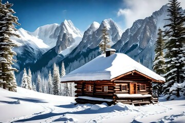 Fototapeta na wymiar A beautiful Hut in Mountains, creative using generative AI tools