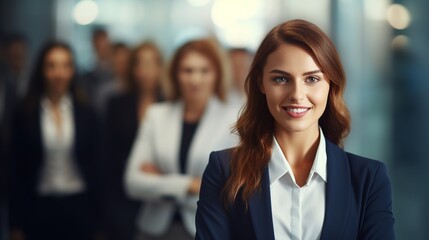 Fototapeta premium portrait of a businesswoman standing in office with her business team