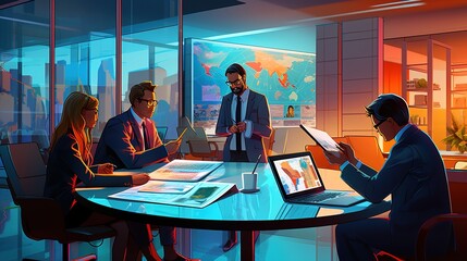 Team process, Business adviser analyzing financial figures denoting the progress in the work of the company with generative ai