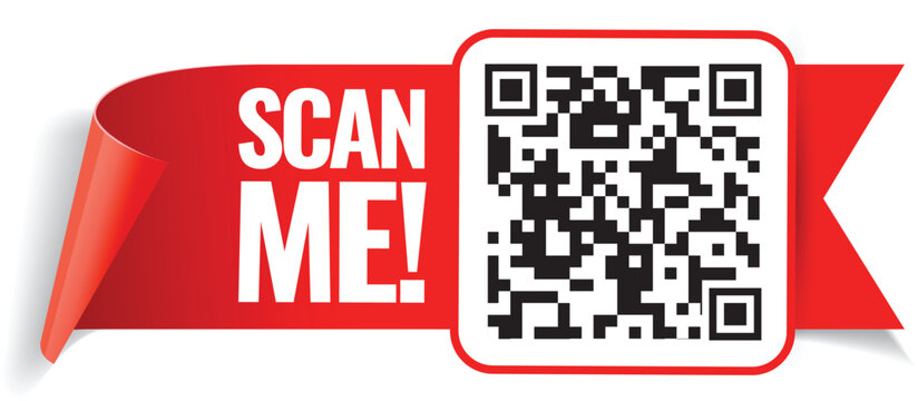 Scan me icon with red ribbon. Symbol or emblem. vector illustration