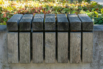 Details from old wooden bench in park