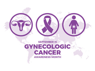 September is Gynecologic Cancer Awareness Month vector illustration. Purple awareness ribbon, ovaries, uterus round icon set vector. Women's reproductive health symbol. Important day - Powered by Adobe