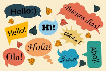 Colorful Speech Bubbles set with Hello in Different Languages © Tetiana Komarytska