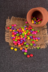 Assorted bright colorful Chocolate candys, Sugar Coated Chocolate Gems Candy.