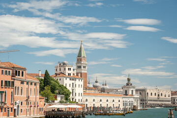 View from the boat and St Marks Square and Campanile in the background, Venice, Italy - obrazy, fototapety, plakaty