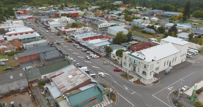 Aerial: Rural town of Taihape, Rangitikei District, New Zealand