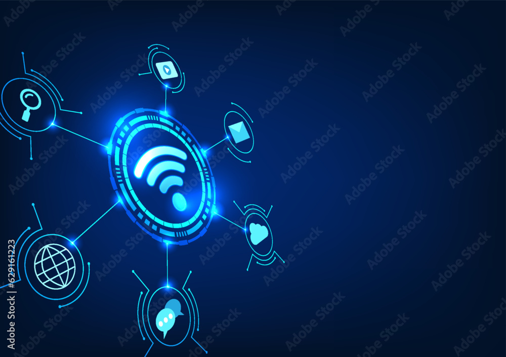 Poster wi-fi technology, wifi icon is inside the technology circle and the icon is integrated with the circ