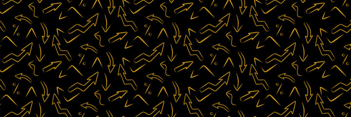 Seamless pattern of hand drawn golden arrows. Doodle style
