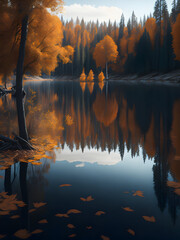 a river running in the forest surrounded by green trees, generative AI
