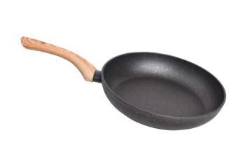 Foto op Plexiglas frying pan on a white background with a wooden handle © Rihanna